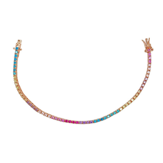 STŘÍBRNÝ RAINBOW TENNIS NÁRAMEK POZLACENÝ RŮŽOVÝM ZLATEM - 2 mm GRIFF.CZ