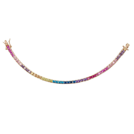 STŘÍBRNÝ RAINBOW TENNIS NÁRAMEK POZLACENÝ RŮŽOVÝM ZLATEM - 2x2 mm GRIFF.CZ