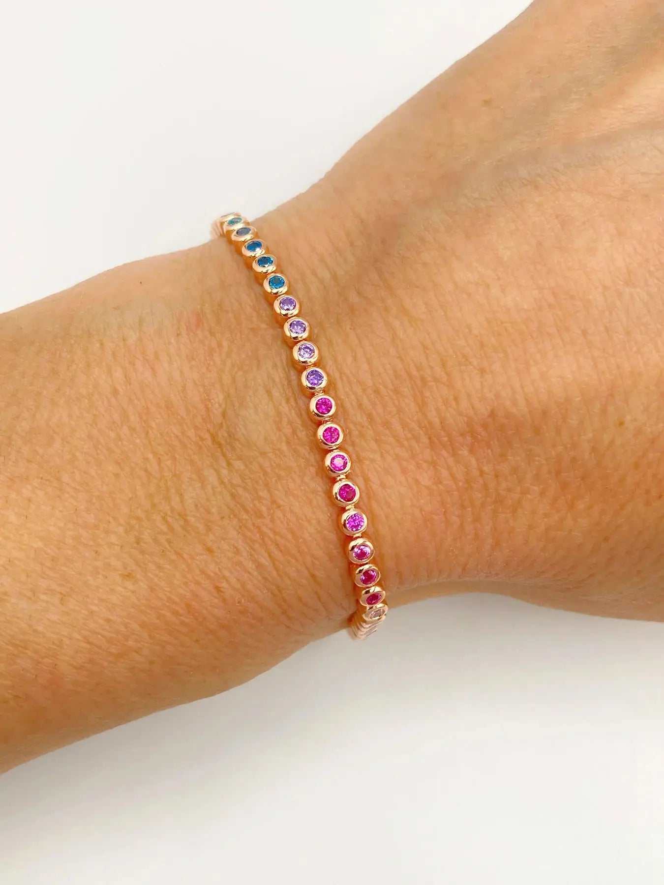 STŘIBRNÝ RAINBOW BEZEL NÁRAMEK POZLACENÝ RŮŽOVÝM ZLATEM GRIFF.CZ