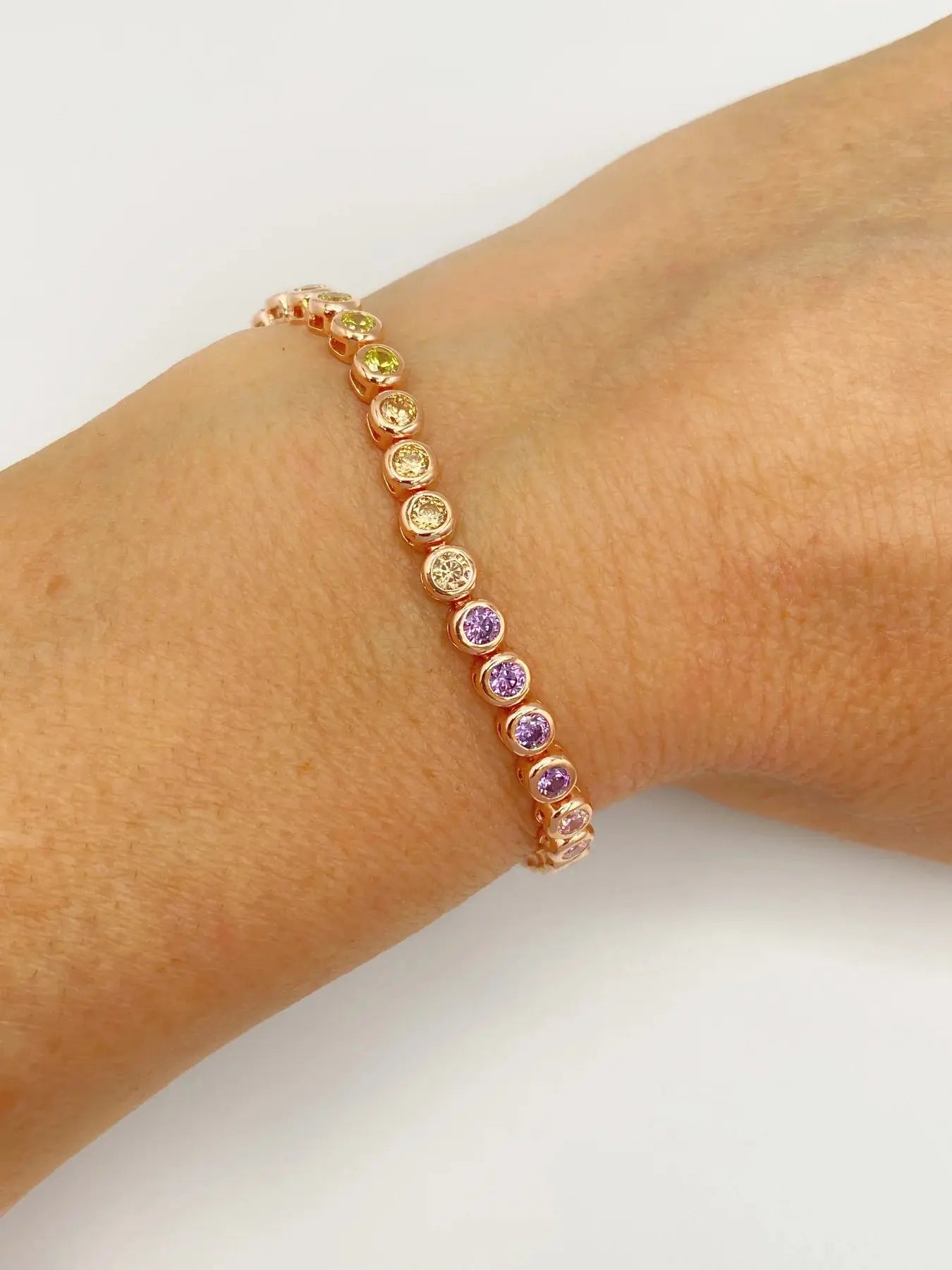 STŘIBRNÝ RAINBOW BEZEL NÁRAMEK POZLACENÝ RŮŽOVÝM ZLATEM GRIFF.CZ