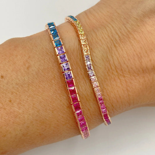 STŘÍBRNÝ RAINBOW TENNIS NÁRAMEK POZLACENÝ RŮŽOVÝM ZLATEM - 2x2 mm GRIFF.CZ
